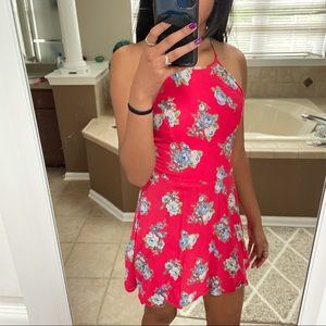 Pink Floral Halter Dress